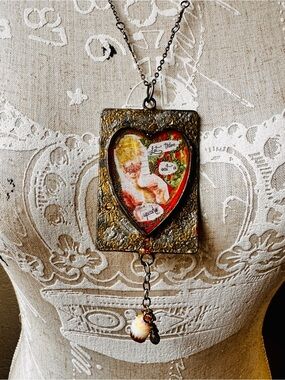 Mixed Media Gold and Antique Silver Cupcake Queen Pendant Necklace